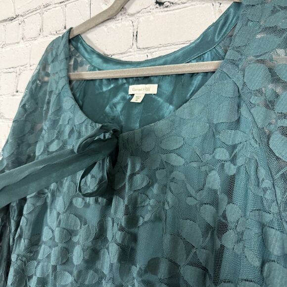 Garnet Hill Bohème Easy Lace Dress in Teal Green Bishop Sleeve 8 - Picture 9 of 15